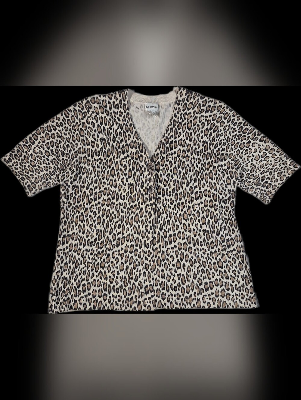 Chico's Short Sleeve Leopard Print Cardigan Top With Two Button Closure XL 3